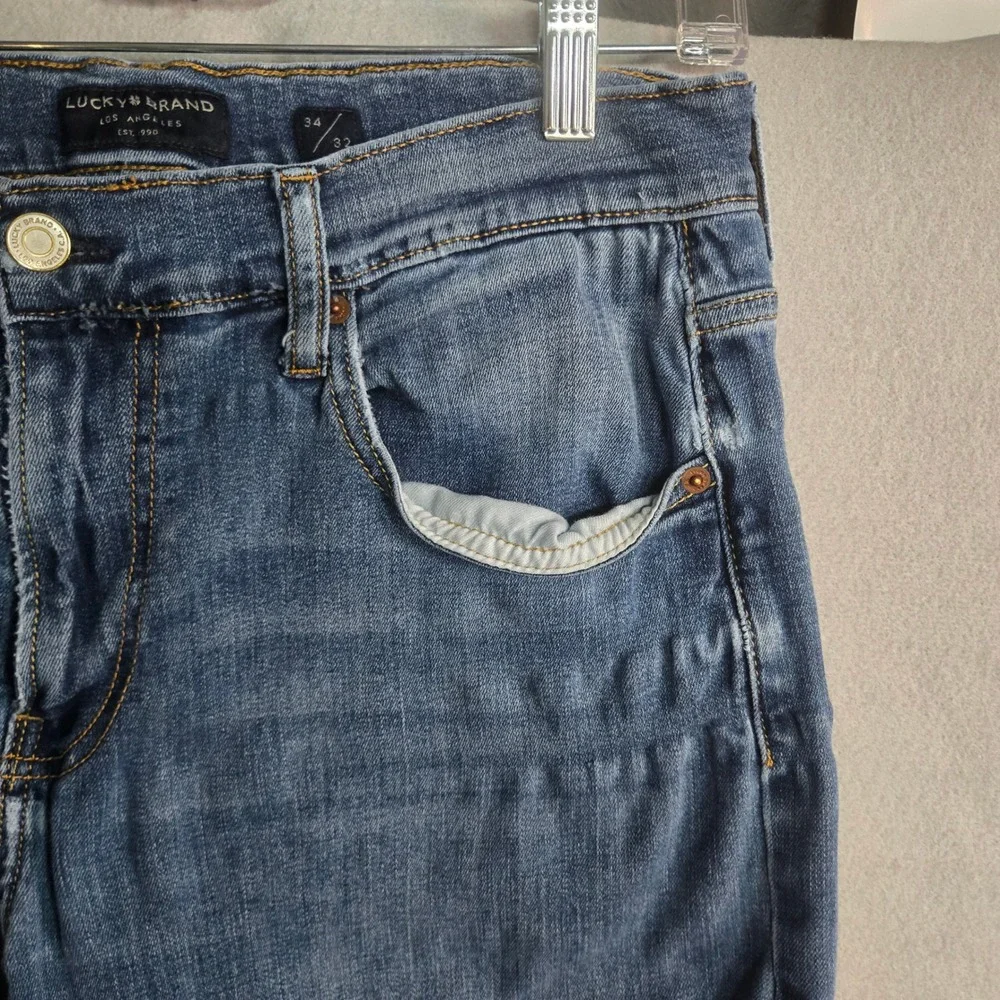 Lucky Brand 410 Athletic Straight Mens Blue Denim Jeans 34x32 Medium Wash